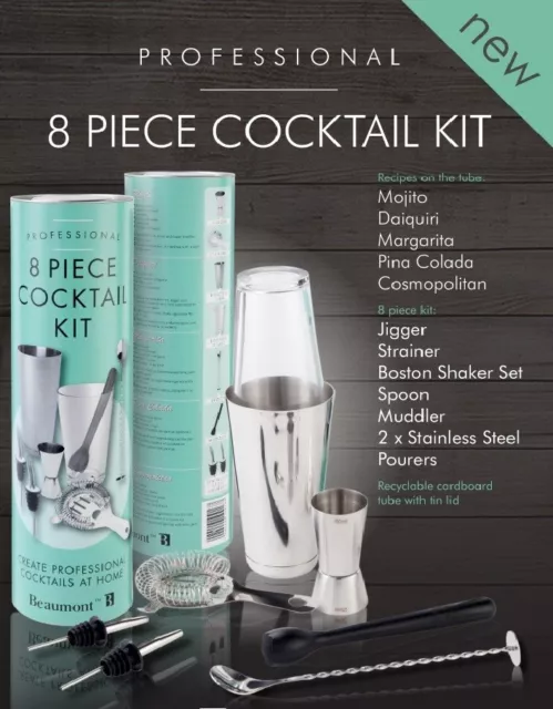 Professional Cocktail Shaker Bartenders Kit 8 piece Gift Box Set Pub Home Bar