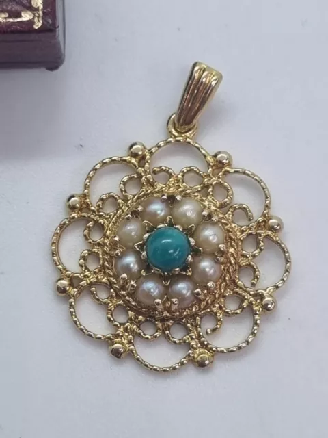 9ct/375 Turquoise & Pearl Pendant