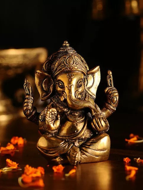 2.5''Ganesh Statue Brass Sculpture Taj Ganesha Lord Hindu God Home Temple Gifts