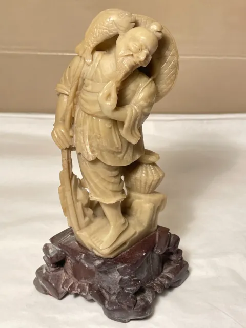 Chinese Hand Carved Soapstone Figurine 6 3/8" H