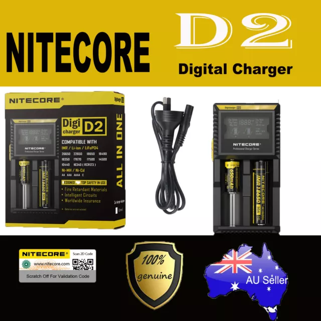 Nitecor D2 Smart Battery charger Lithium 26650 22650 1865 18490 18350 17670 AA