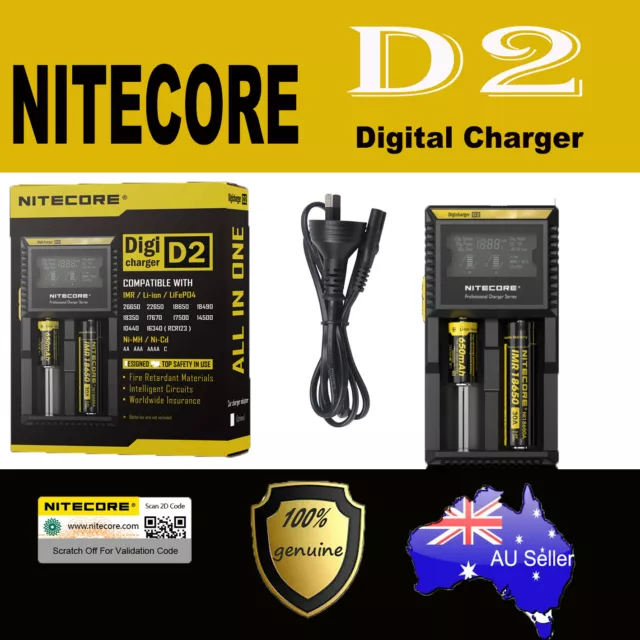 Nitecore D2 2 slot Smart Battery charger Lithium 17500 14500 10440 16340 RCR123