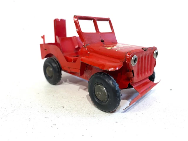 Miniature Jeep Pompiers Joyax France – Stop Incendie – Tôle 15 Cm – Occasion