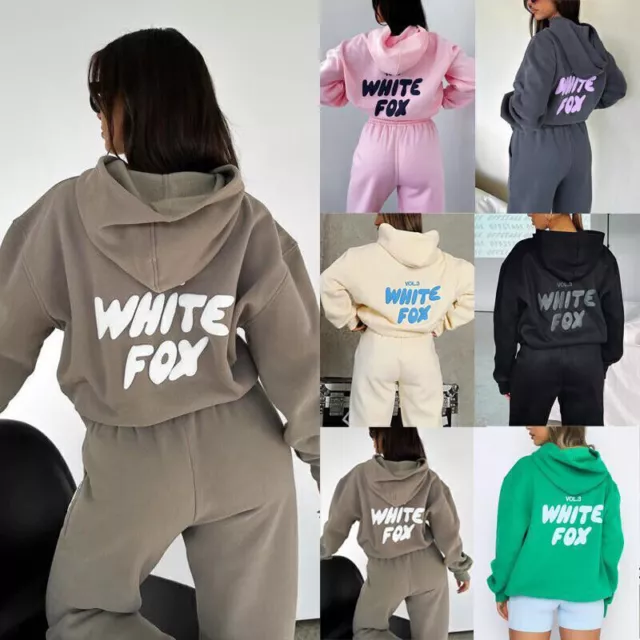 2PCS White Fox Boutique Hoodie Sweatshirt Pullover Hoodies Ladies Tracksuit UK 5