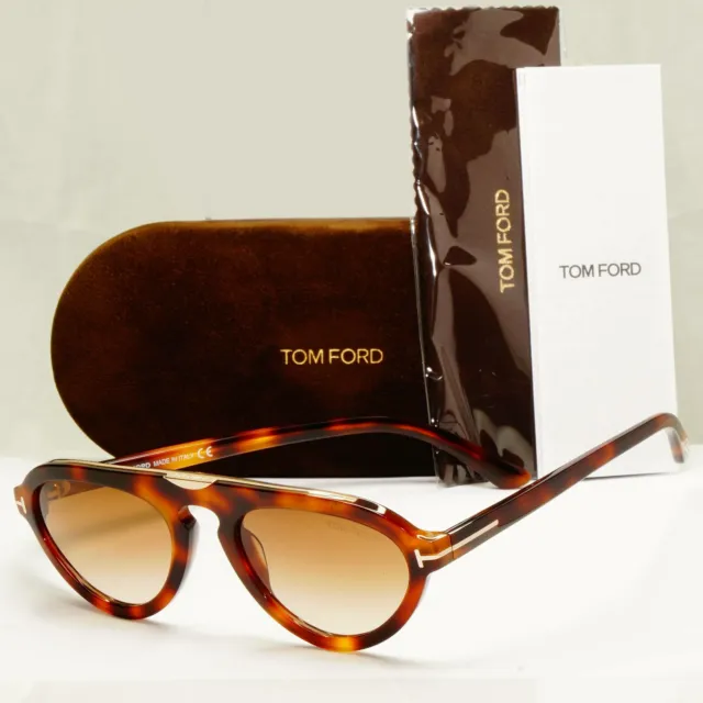 Authentic Tom Ford Mens Havana Light Brown Gold Sunglasses Milo 02 TF 737 53F