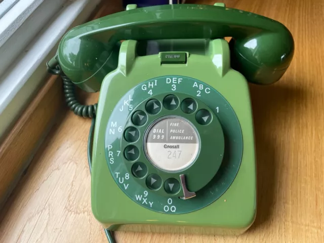 Two Tone Green GPO 706 Telephone - Gnosall 247 on the dial. NIce condition