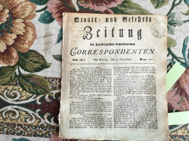 1811 Zeitung  Hamburg 187 Malta Tarifa St. Roch Kassel Fest König