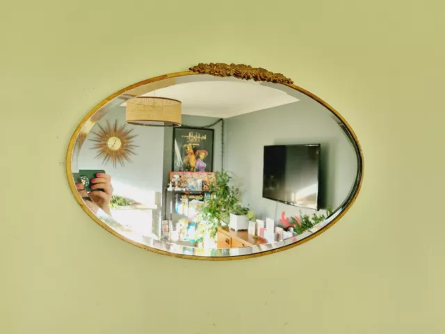 Vintage Barbola Floral Mirror Bevelled Metal Frame Gold 61 X 37 Cm Art Nouveau