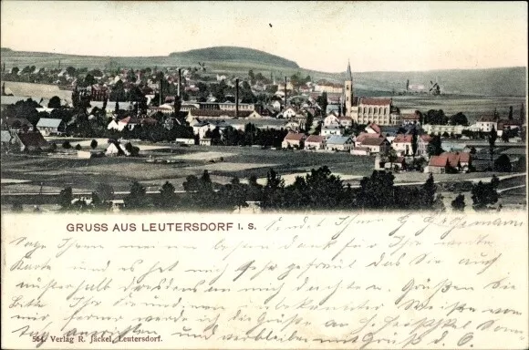 Ak Leutersdorf im Landkreis Görlitz, Blick auf Ortschaft und Umgebung - 3854555