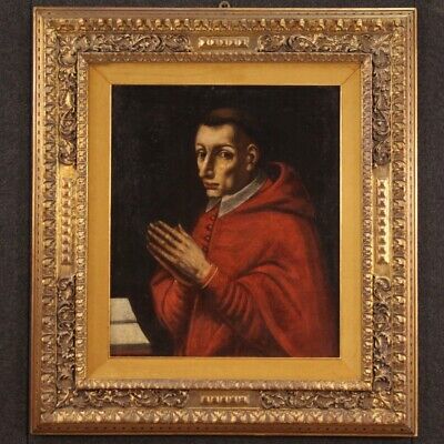 Antiguo cuadro retrato prelado fraile religioso pintura leo sobre lienzo 700