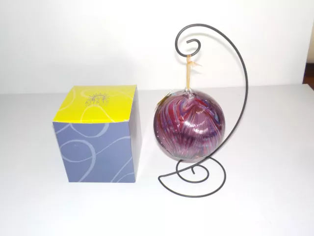 Kitras Feather Ball  Hand Blown Art Glass 5" Ornament Ball w/ STAND Canada