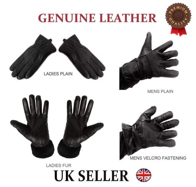 Real Genuine Soft Nappa Leather Quality Black Gloves Gents Ladies Driving Winter