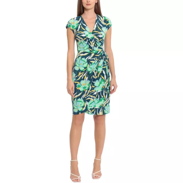 Maggy London Womens Green Floral Print Matte Jersey Wrap Dress 10 BHFO 1952