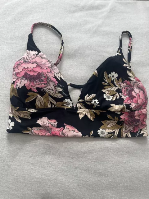 Billabong Black Pink Floral Bikini Top Womens Size Small V Neck Swim