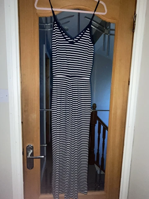 Ladies Navy White Striped Jump Suit Size 10 Topshop