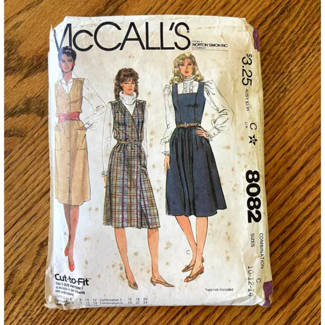 VINTAGE 1980S MCCALLS 8082 Sewing Pattern Size 10-14 Knee Length Jumper ...