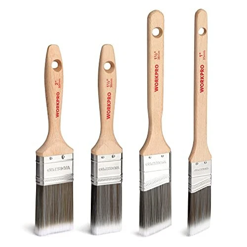 WORKPRO Set di 4 Pennelli per Pittura Professionali con Manico in Legno Resisten