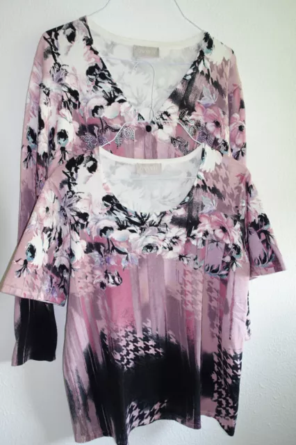 ❤ Ovanti Cardigan + Pulli Twinset 2-Teilig rosa schwarz Blumen Muster Gr. 42