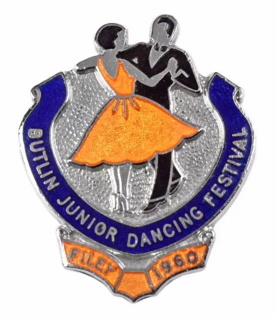 Vintage Old Butlins Holiday Camp Filey Junior Dancing Festival 1960 Enamel Badge