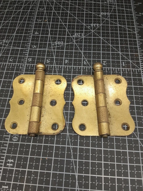 Pair Vtg Stanley SWEETHEART brass Butterfly  Cannonball Tip Hinges b6s