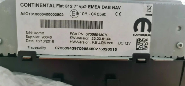 Radio Code Geeignet Für Continental Fiat 312 VP1 DAB - 07357588640