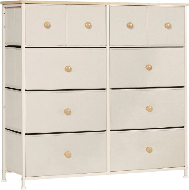 LYNCOHOME Chest of Drawer, Fabric Storage Drawers Easy to Assemble, 10 Drawers