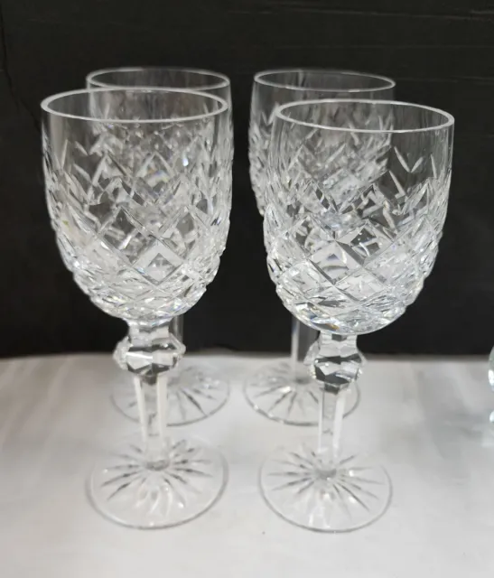 Set of 4 WATERFORD Crystal POWERSCOURT Wine WATER Goblet Glasses Signed