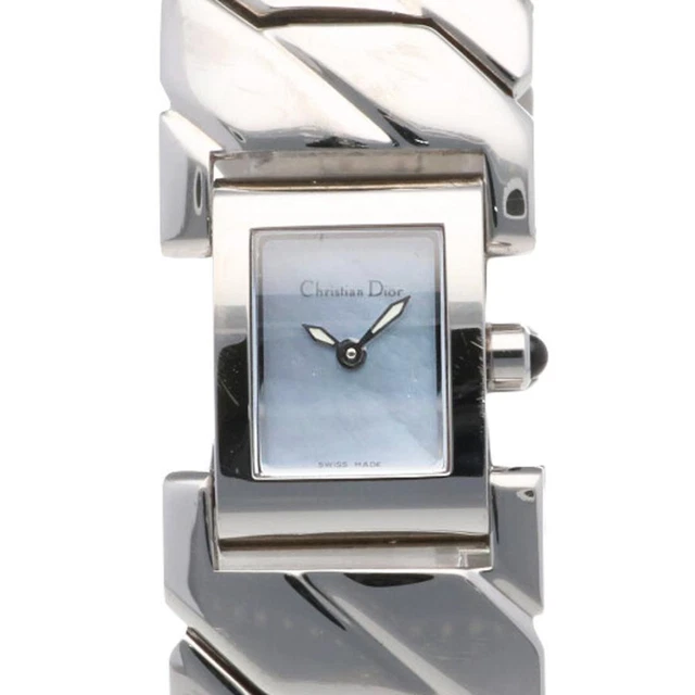 Christian Dior Art Deco Quartz Blue Dial Stainless Ladies Watch Pre-Owned[b0302]