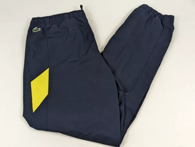 Lacoste Sport Windbreaker Jogger Track Pants Blue Yellow Lined Zip Ankle Size LG