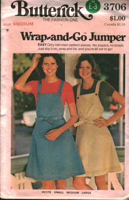 3706 Vintage Butterick Sewing Pattern Misses Wrap and Go Jumper 1970s UNCUT Med