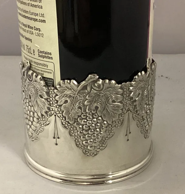 Vintage 925 Silver Wine Bottle Holder Coaster Repousse Grapes & Leaves