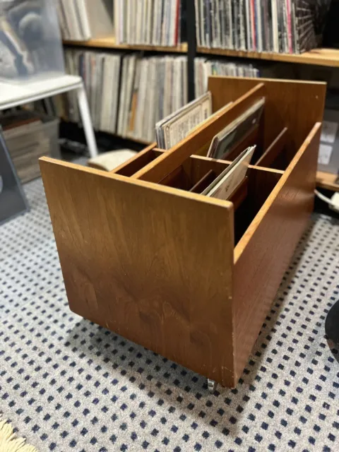 Bruksbo Mid Century Large Teak Record Storage Cart LP Album Danish Modern