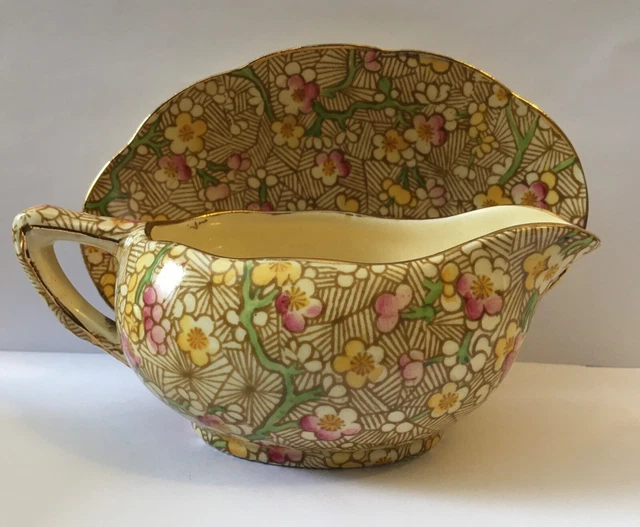 Antique Royal Winton Grimwades Chintz Gravy Boat and Platter * ERA PATTERN  RARE