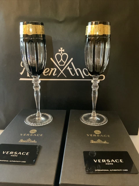 Rosenthal VERSACE Gala Prestige Black Medusa 2 Champagner Sekt Gläser Neu OVP