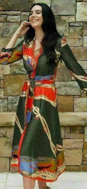 Zara Long Dress Printed Satin Shirt Dress With Belt Size L