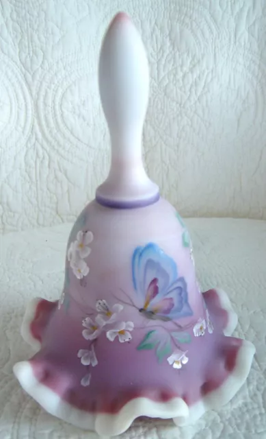 FENTON 1999 SAMPLE Limited Edition-No #/2500 HP Butterflies on Blue Burmese Bell