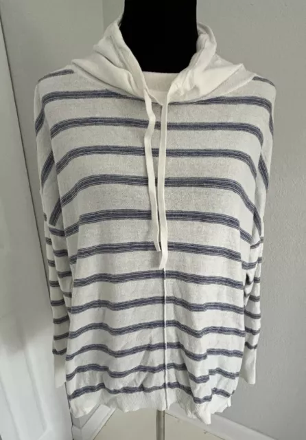 Caslon XL sweater lightweight cotton linen nautical stripe cowl drawstring neck