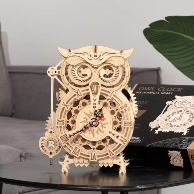 ROKR 3D Wooden Puzzle Laser-Cut Jigsaw Pendulum Owl Clock Model Kits Collection