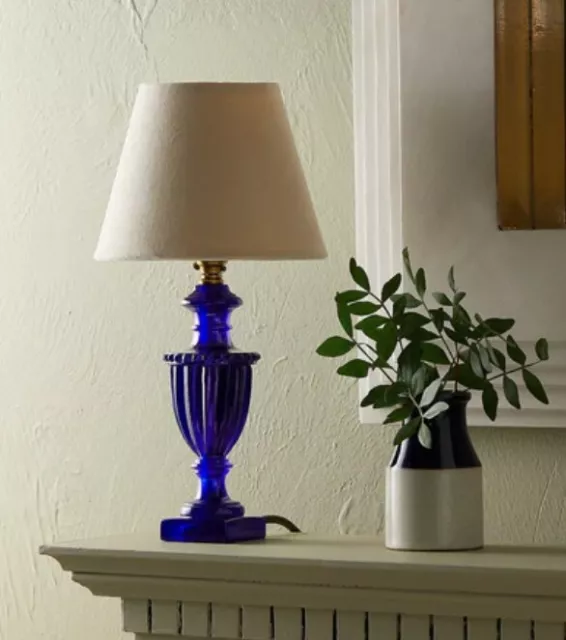 Pooky Urnie blue resin  table lamp base with a olive green braided flex