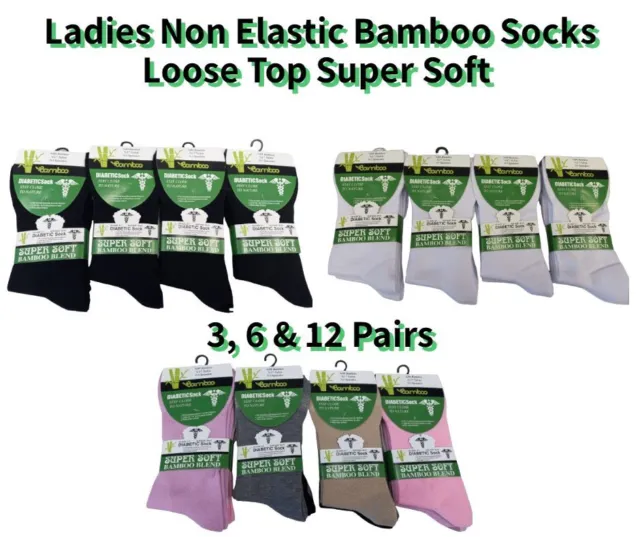 Ladies Non Elastic Bamboo Loose Top Super Soft Socks 3 6 &12 Pairs 4-7 Size UK