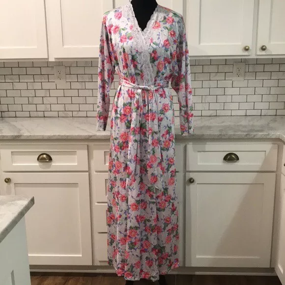 VINTAGE VANITY FAIR Robe Gown Set Womens Medium Floral Cottagecore Mid ...