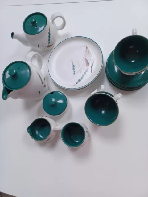 DENBY - GREENWHEAT cups, saucers, coffee pot, tea pot, milk jug and sugar bowl