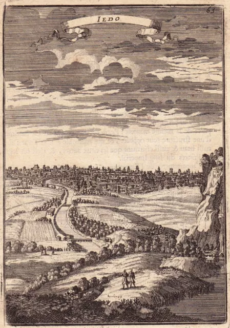 Gravure XVIIe Vue de la Ville de Edo Tokyo Japon Japan 1683 江戸  東京都