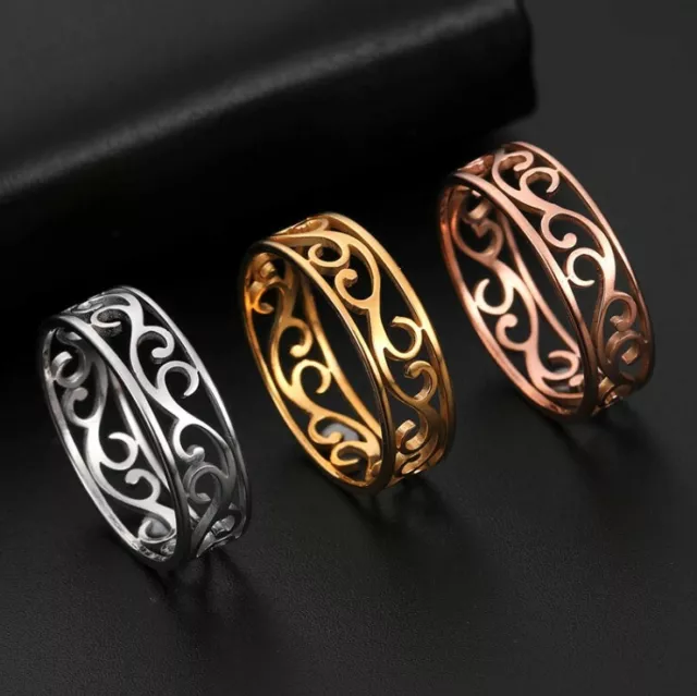 Silver Gold Stainless Steel Titanium Classic Filigree Band Comfort Ring Women