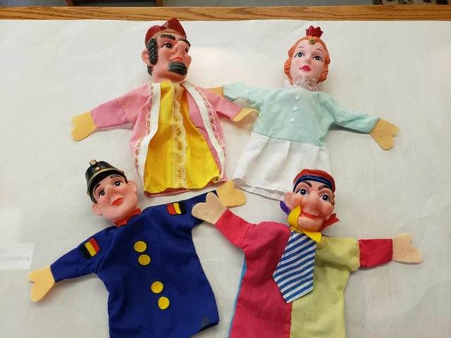 Vintage lot of 4 Hand Puppets Queen King Jester Police Cop like Mr Rogers
