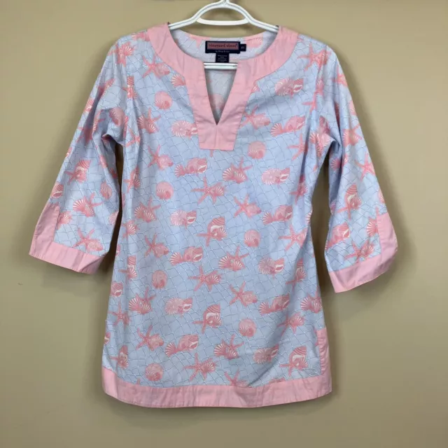 Vineyard Vines Beach Resort Cover-Up Tunic Top Women’s XS Blue Pink V-neck