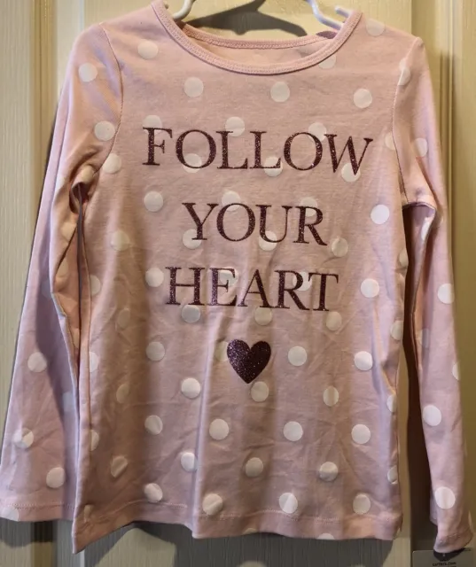 Carter's Girls Top Size 6 Reg T-Shirt Polka Dot Pink Heart Knit L/S NWT $18