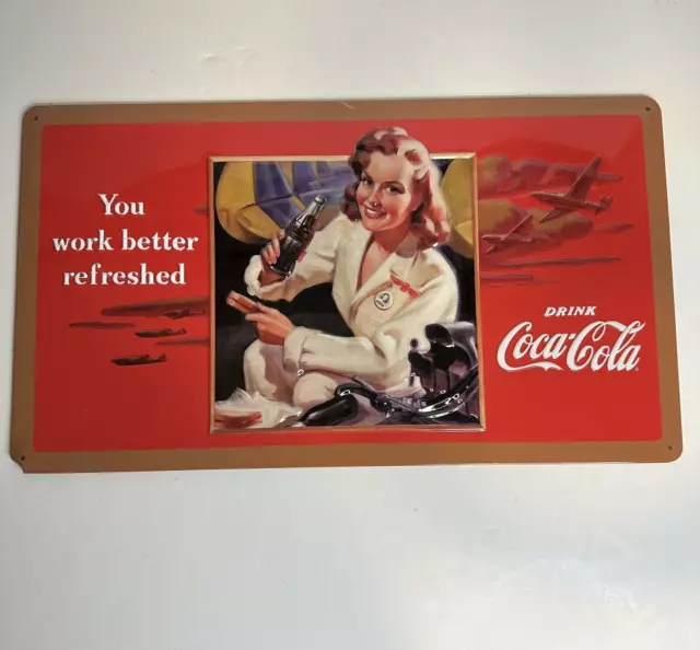 Vintage Metal Sign "Worked Refreshed" Beauty 16.5" X 9.5" Ande Rooney Signs