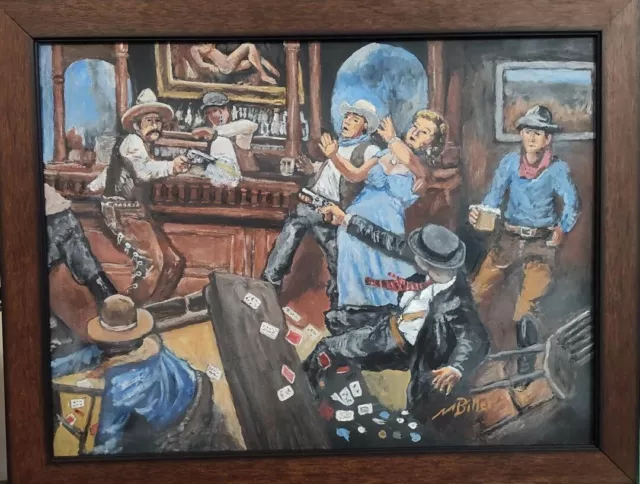 Original Western Acrylic Painting "Trouble at the Silver Spur"
