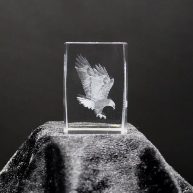 Kristallglas Figur - Adler - Glaswürfel, 3D Laser Cube, Deko Glas Skulptur, LED